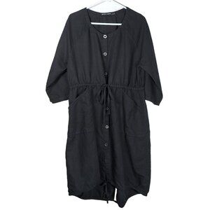 Gudrun Sjoden Linen Cotton Shirt Dress Pockets Tie Waist Tie Hem Lagenlook Large